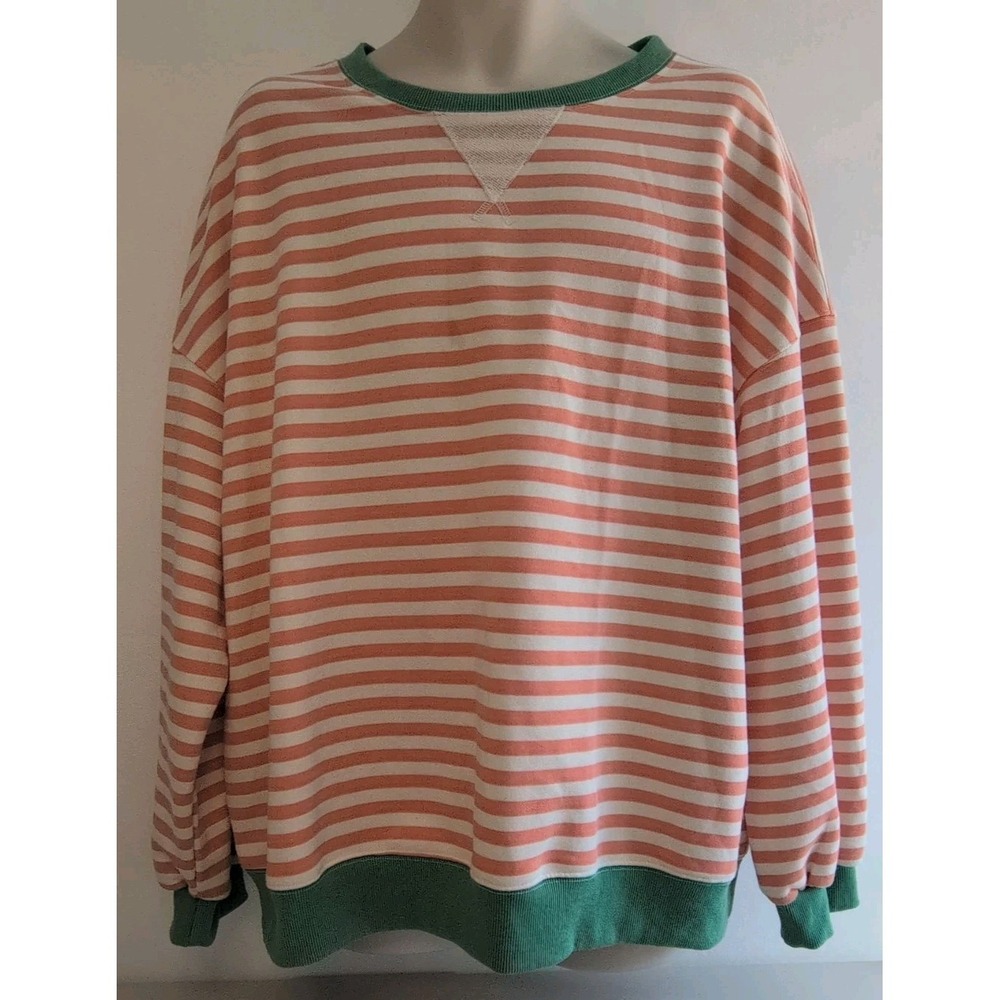 Women's Classic Striped Oversized Crewneck Sweatshirt Orange Green White 2XL